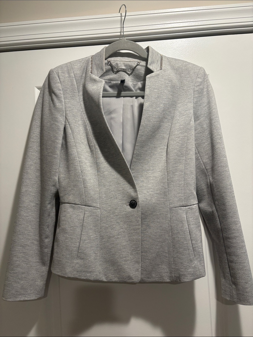 White House Black Market Light Gray Tailored One-Button Blazer